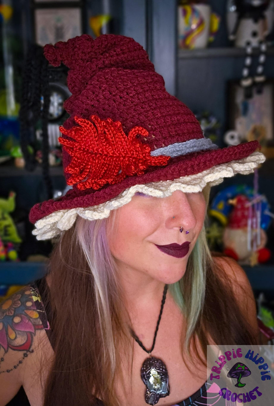 Burgundy Cottage Witch Hat