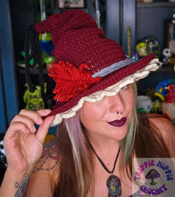 Load image into Gallery viewer, Burgundy Cottage Witch Hat
