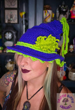 Load image into Gallery viewer, Purple Cottage Witch Hat
